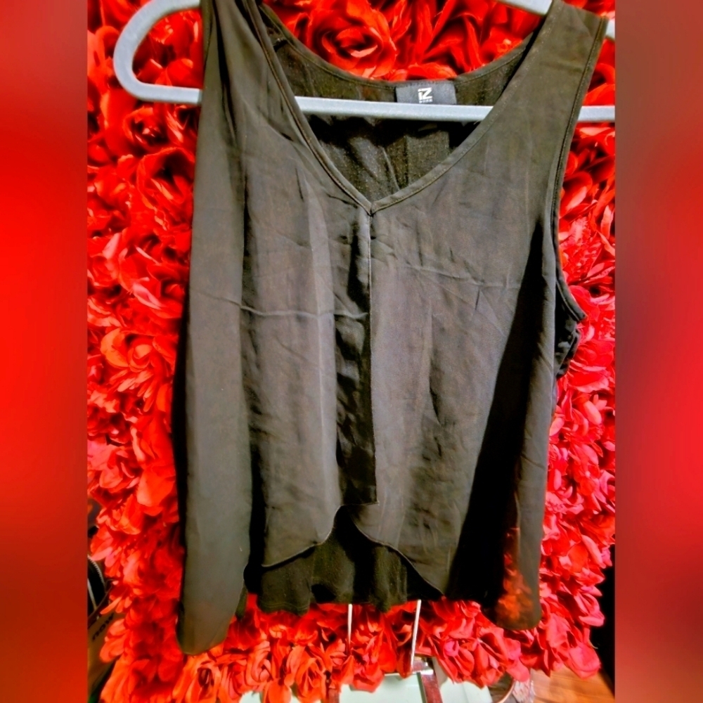 IZ Byer Black Asymmetrical Tank Top with Sheer Style Size X Large